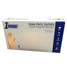 1st Choice Exam Clear Vinyl Gloves - Latex Free, Powder Free, Non-Sterile, Small, 1EVS, Box of 100/pack